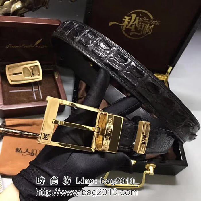 路易威登LV Louis Vuitton純手工美洲鱷魚無拼接小骨皮 新款高端男士皮帶 LHG1084